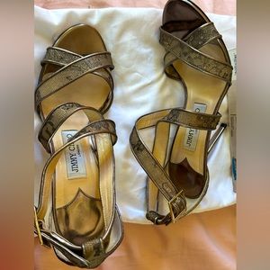 Jimmy Choo Lottie Sandal Heels Mint Condition 100mm Light Honey/Bronze Sz 39
